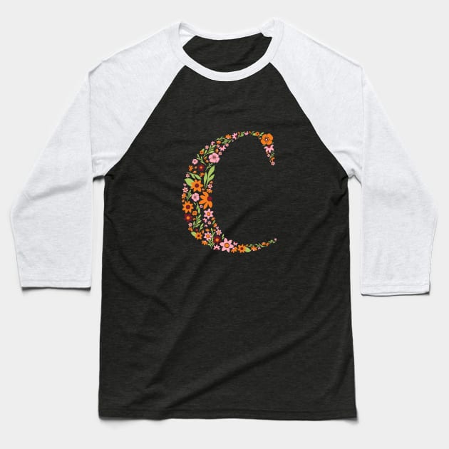 Retro Floral Letter C Baseball T-Shirt by zeljkica